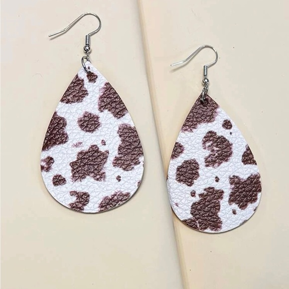 Cow Pattern Tear Drop Earrings - Picture 2 of 4
